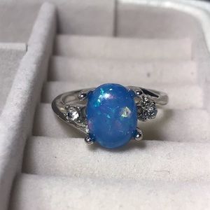 Blue Fire Opal and CZ Ring